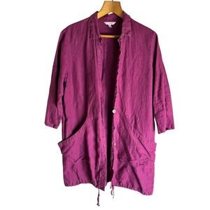 Kleen Women's Purple Linen Button Front Blouse Drawstring Tunic Size L